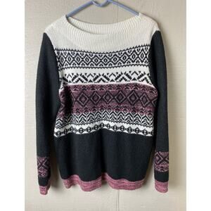 Westport Women’s Black, White, And Pink Sweater Size XL Fair Isle